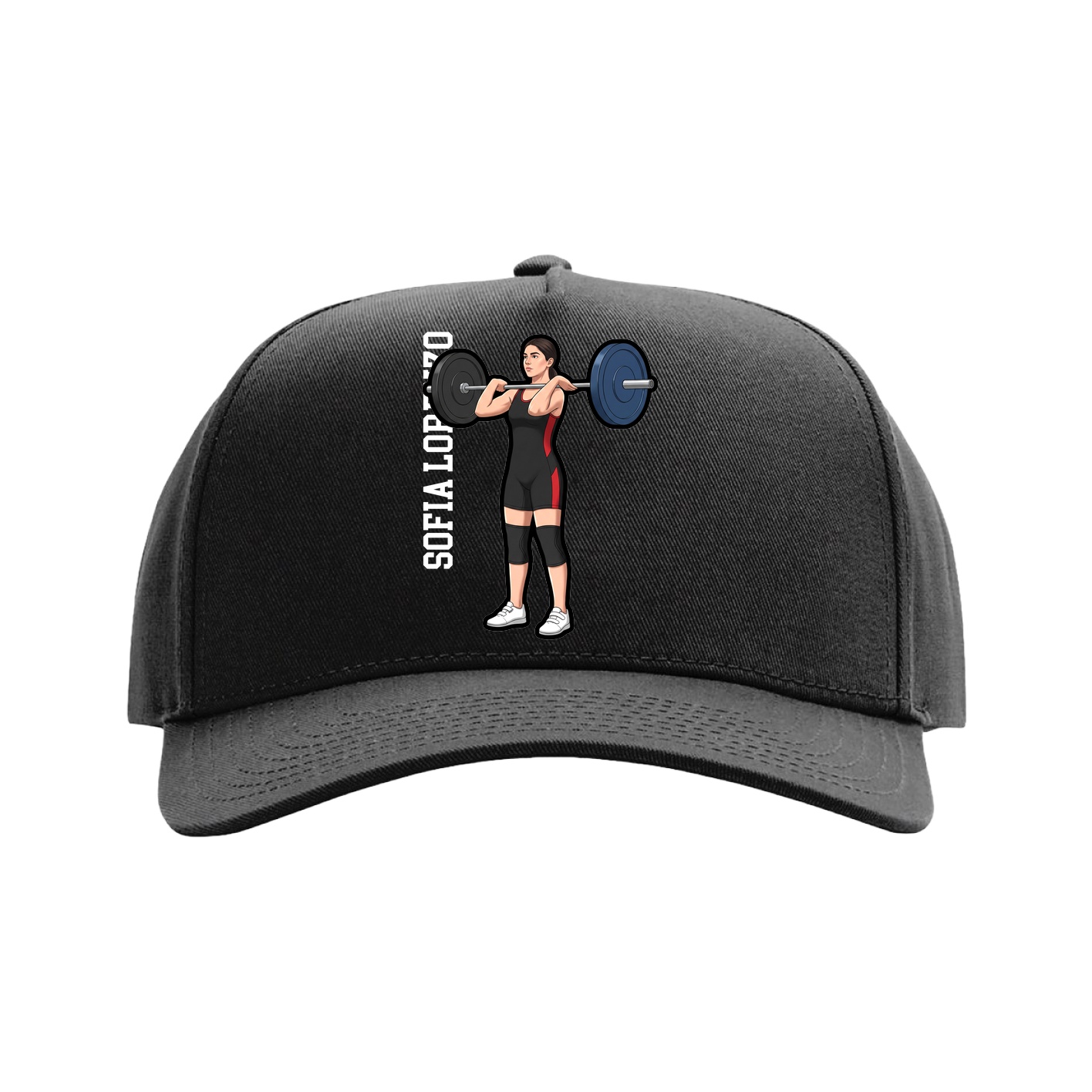 Full Fabric Five-Panel Champ Cap — Name Vertical in Black