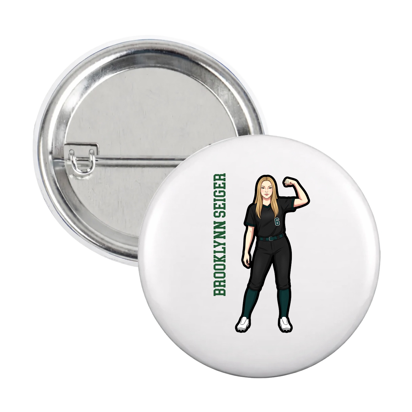 Game Day Button — Name Vertical in White