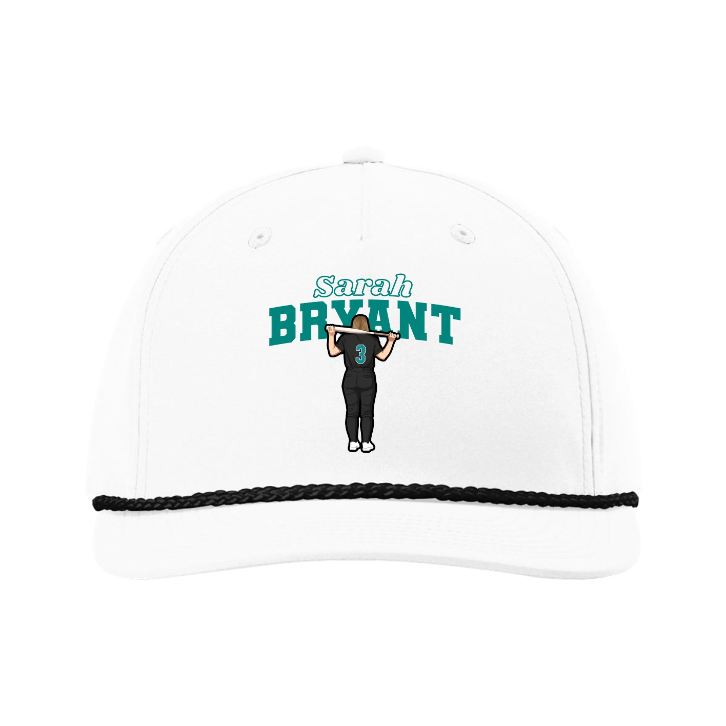 Five-Panel Classic Rope Cap — Name Arch in White