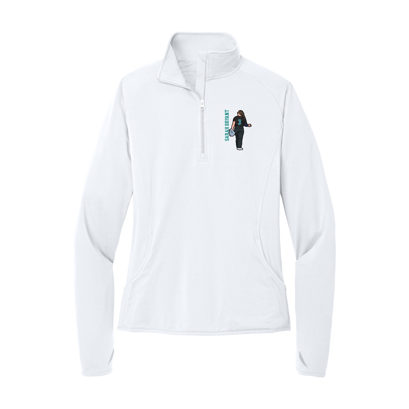 Women's Q-Zip Pullover — Name Vertical in White