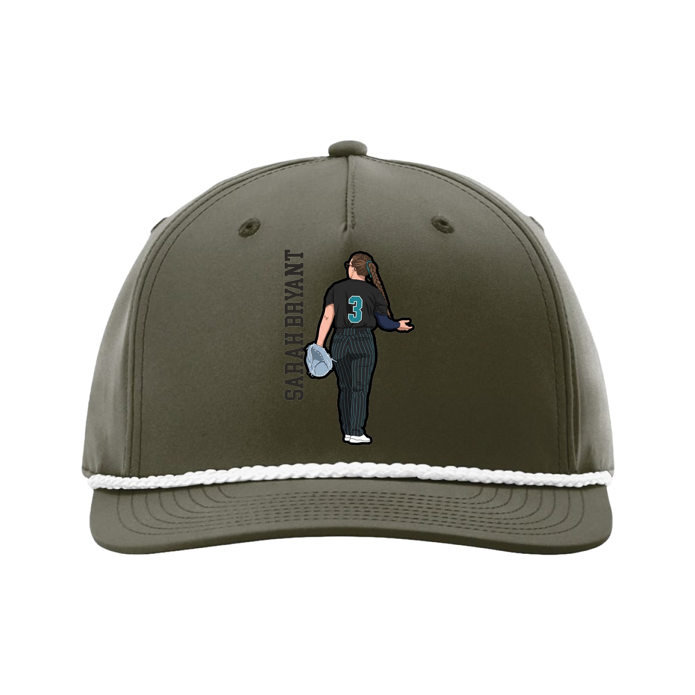 Five-Panel Classic Rope Cap — Name Vertical in Green