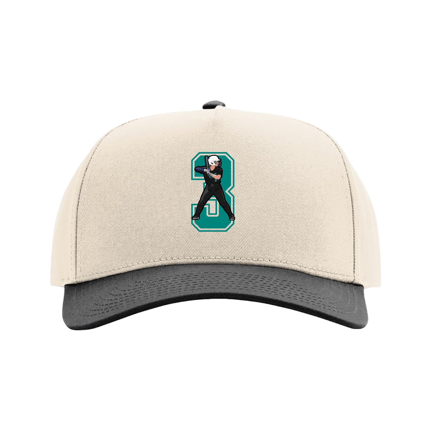 Full Fabric Five-Panel Champ Cap — Number in Cream/Black