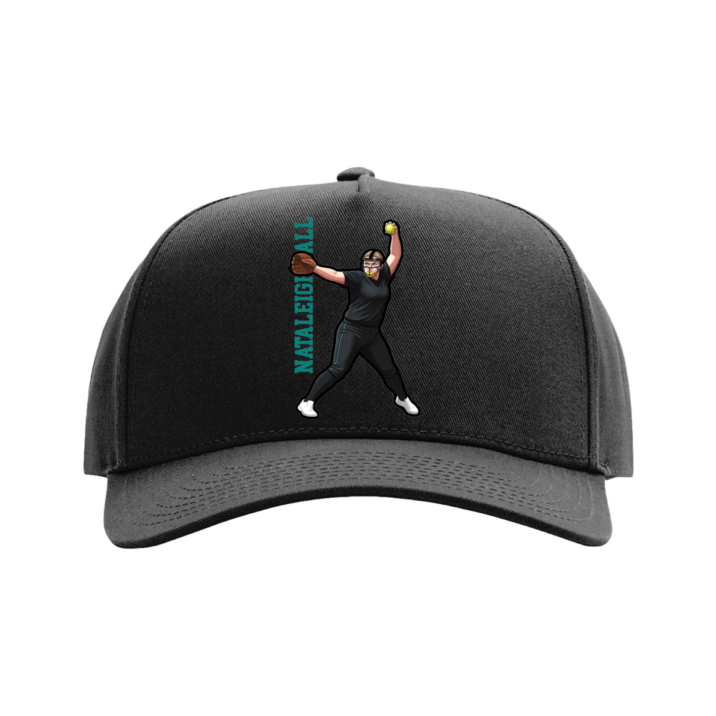 Full Fabric Five-Panel Champ Cap — Name Vertical in Black