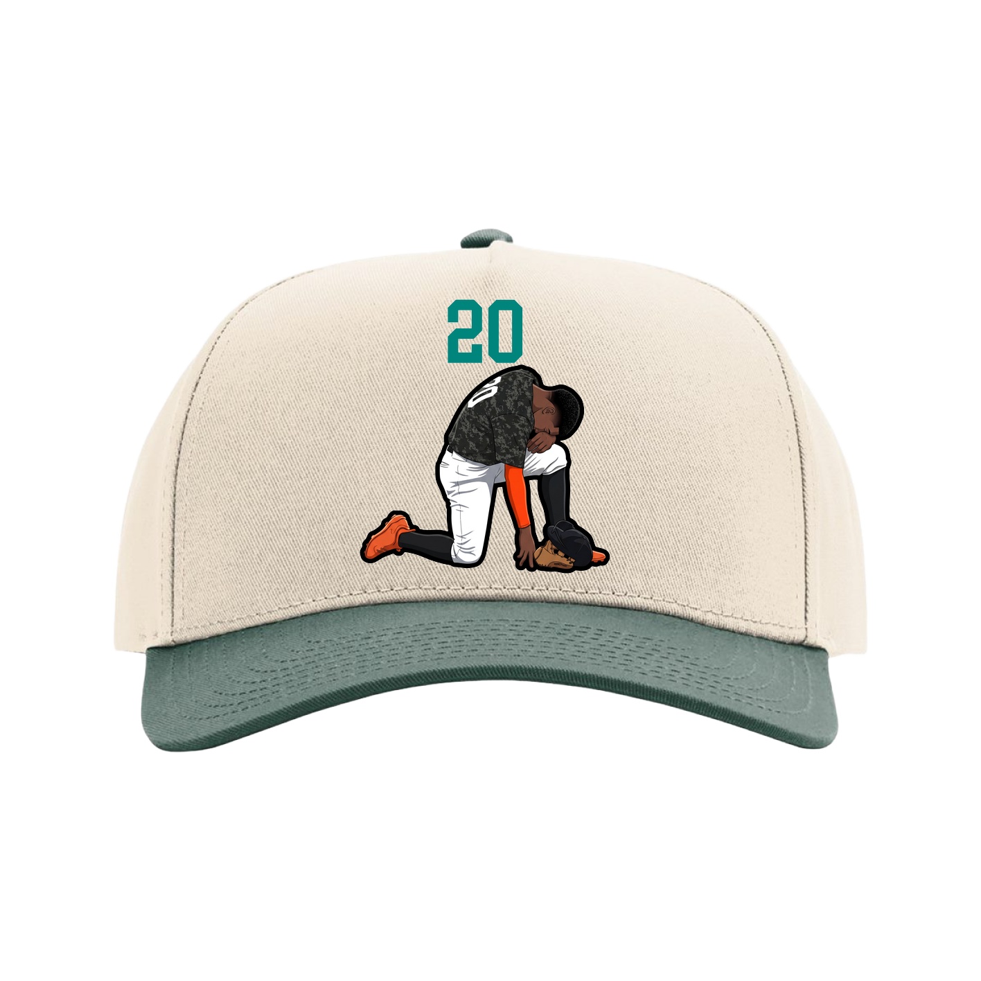 Full Fabric Five-Panel Champ Cap — Number Top in Cream/Green