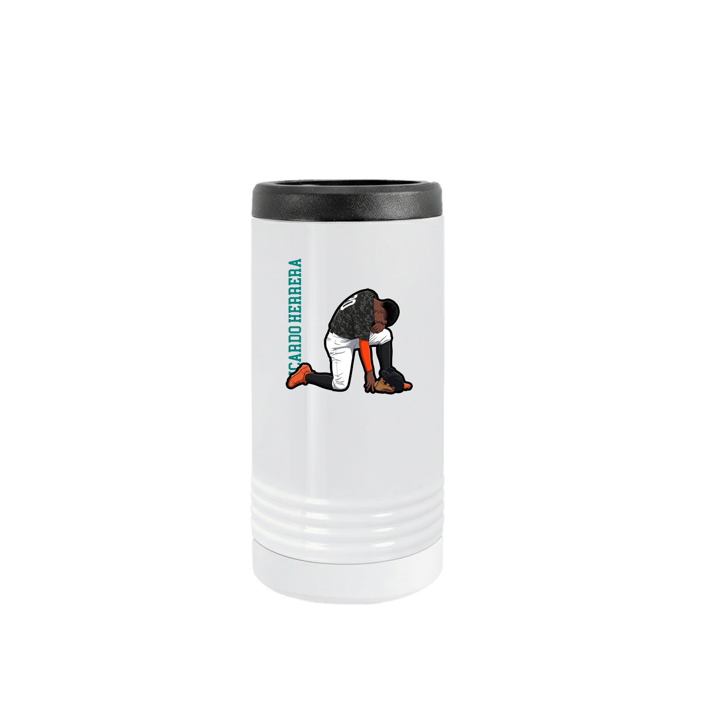 Slim Beverage Holder — Name Vertical in White