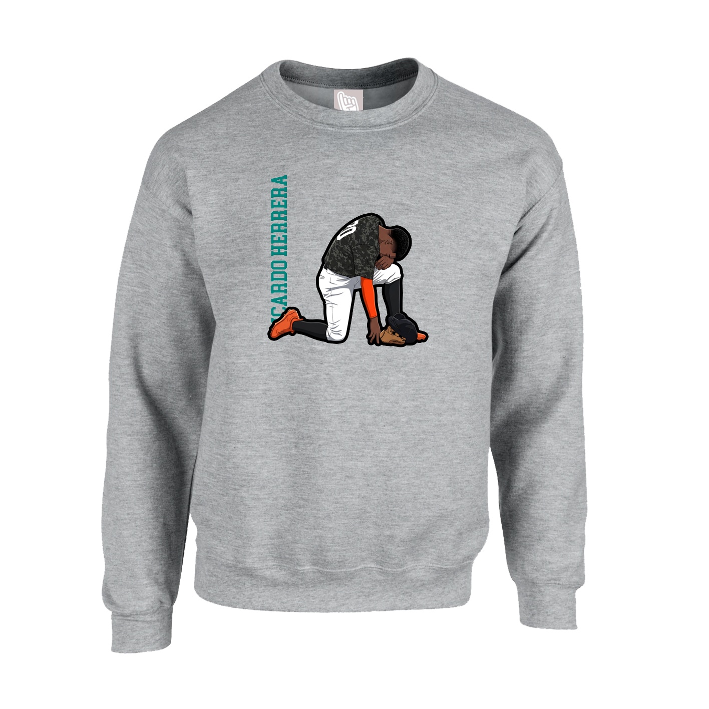 Fleece Crew — Name Vertical in Grey