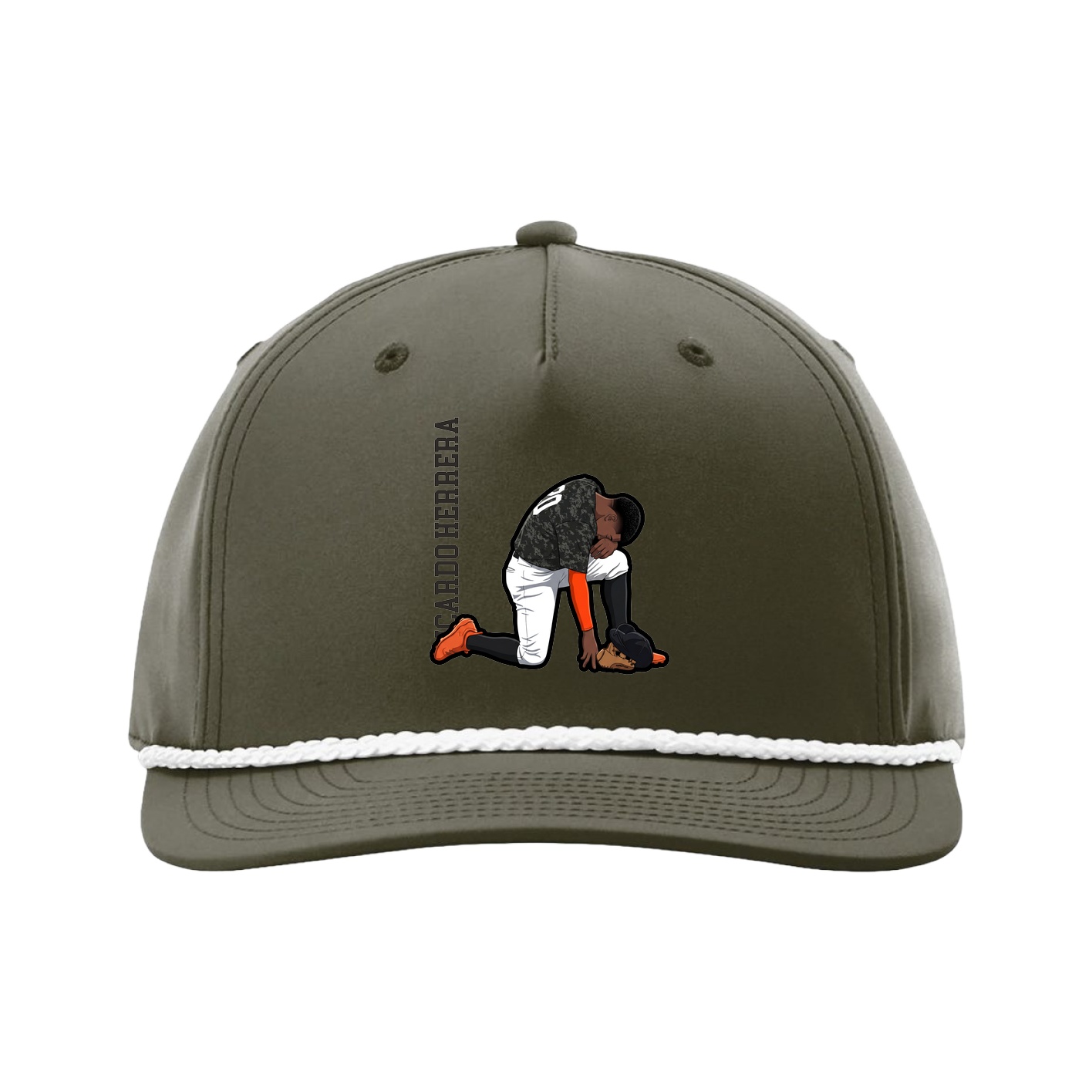 Five-Panel Classic Rope Cap — Name Vertical in Green