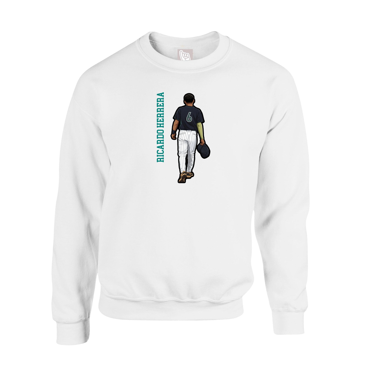 Fleece Crew — Name Vertical in White