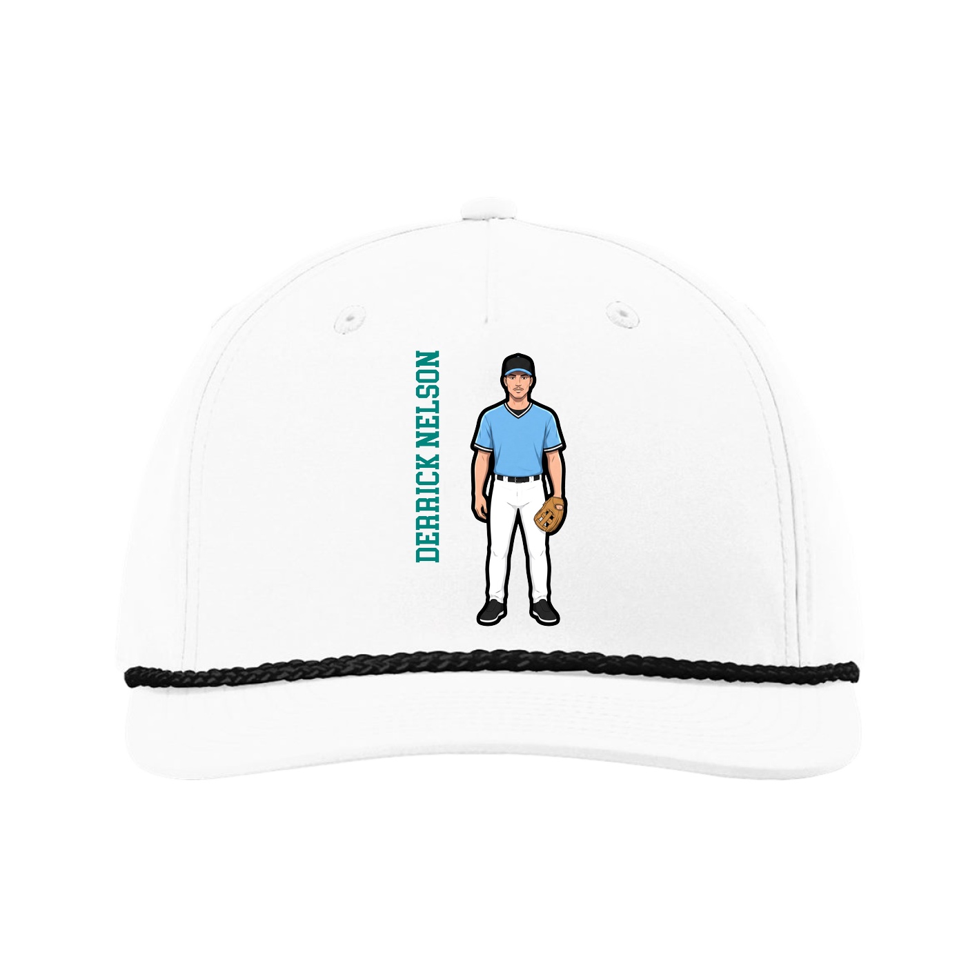 Five-Panel Classic Rope Cap — Name Vertical in White