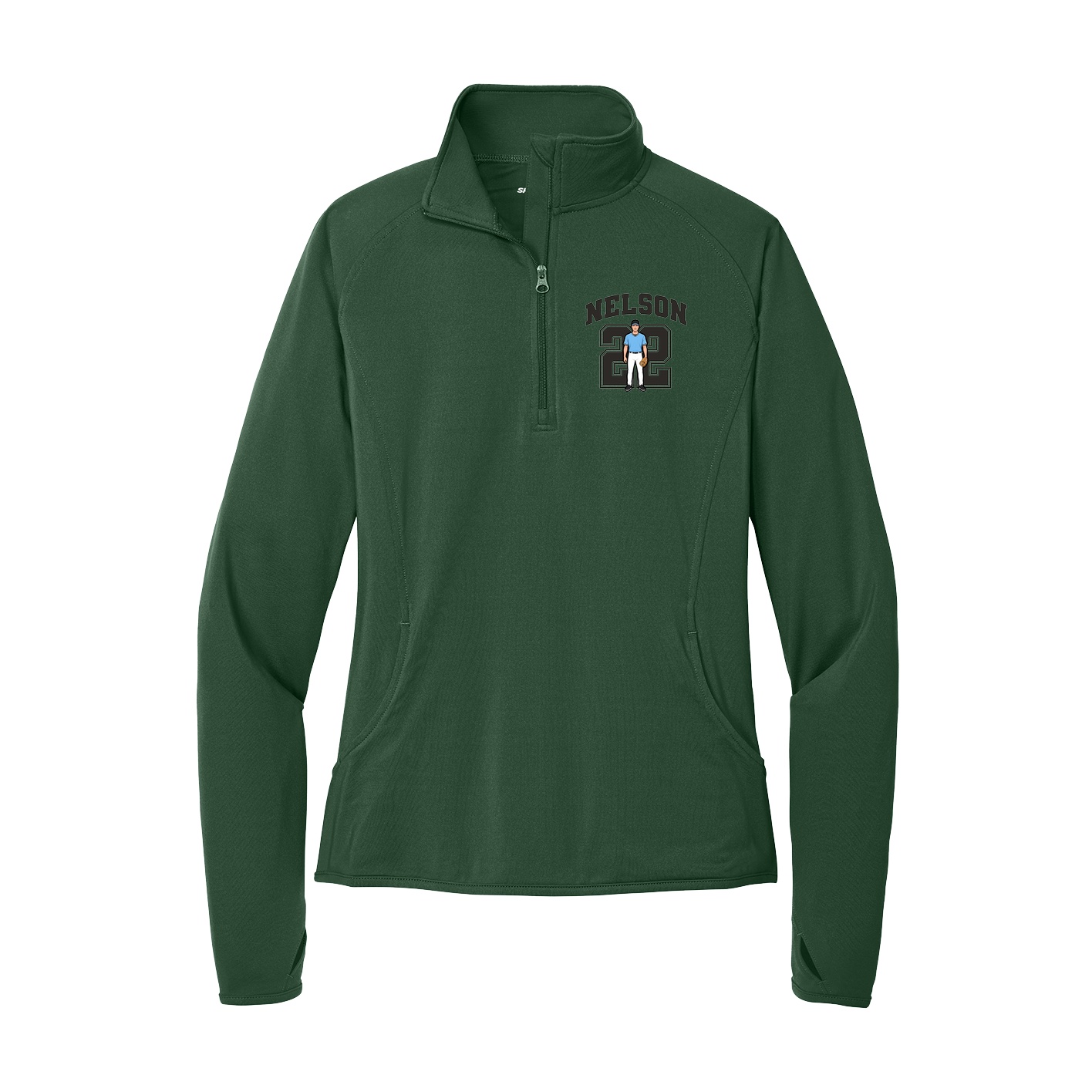 Women's Q-Zip Pullover — Number in Green