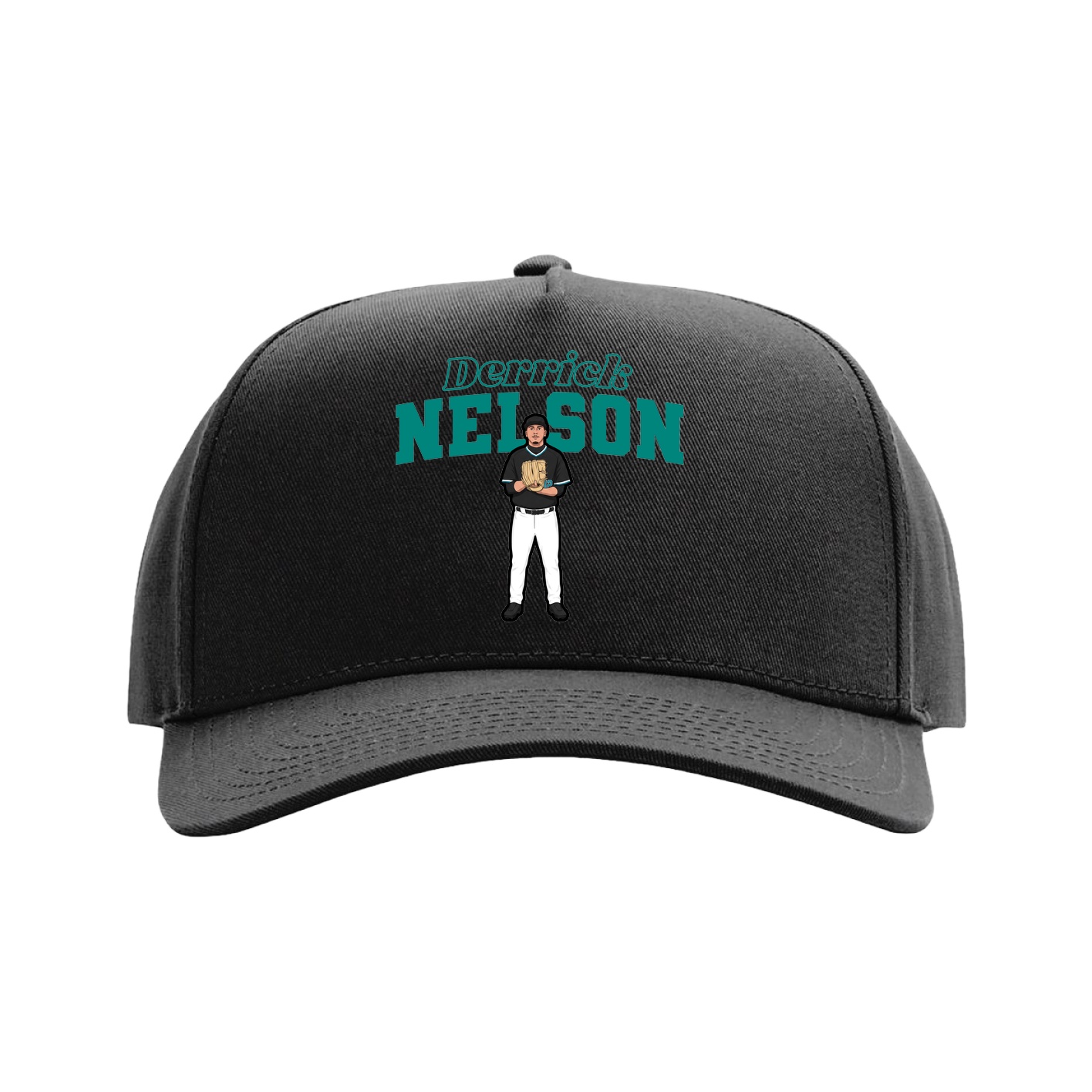 Full Fabric Five-Panel Champ Cap — Name Arch in Black