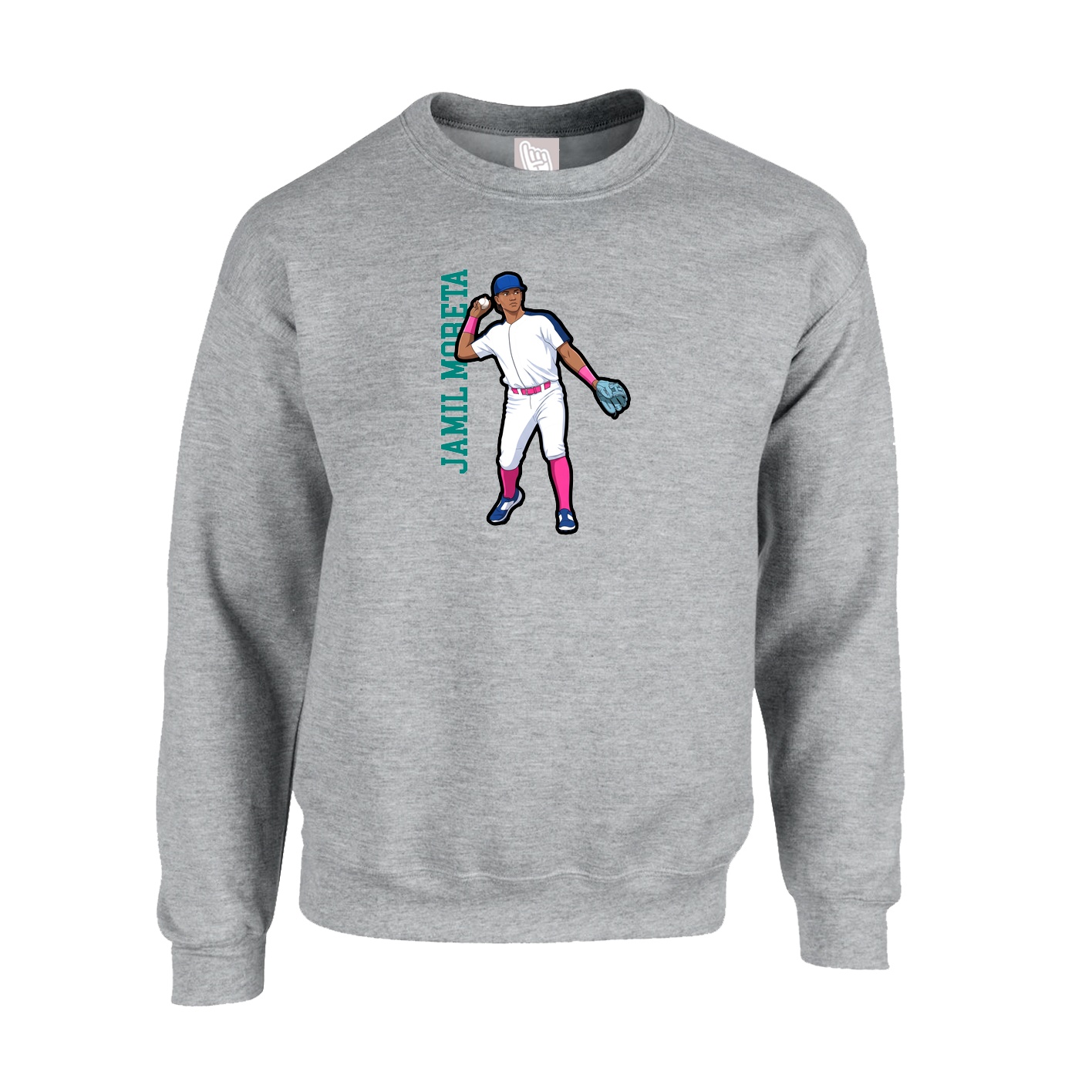 Fleece Crew — Name Vertical in Grey