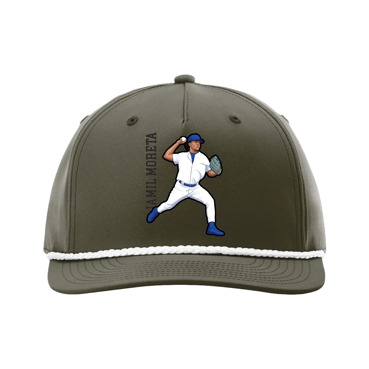 Five-Panel Classic Rope Cap — Name Vertical in Green