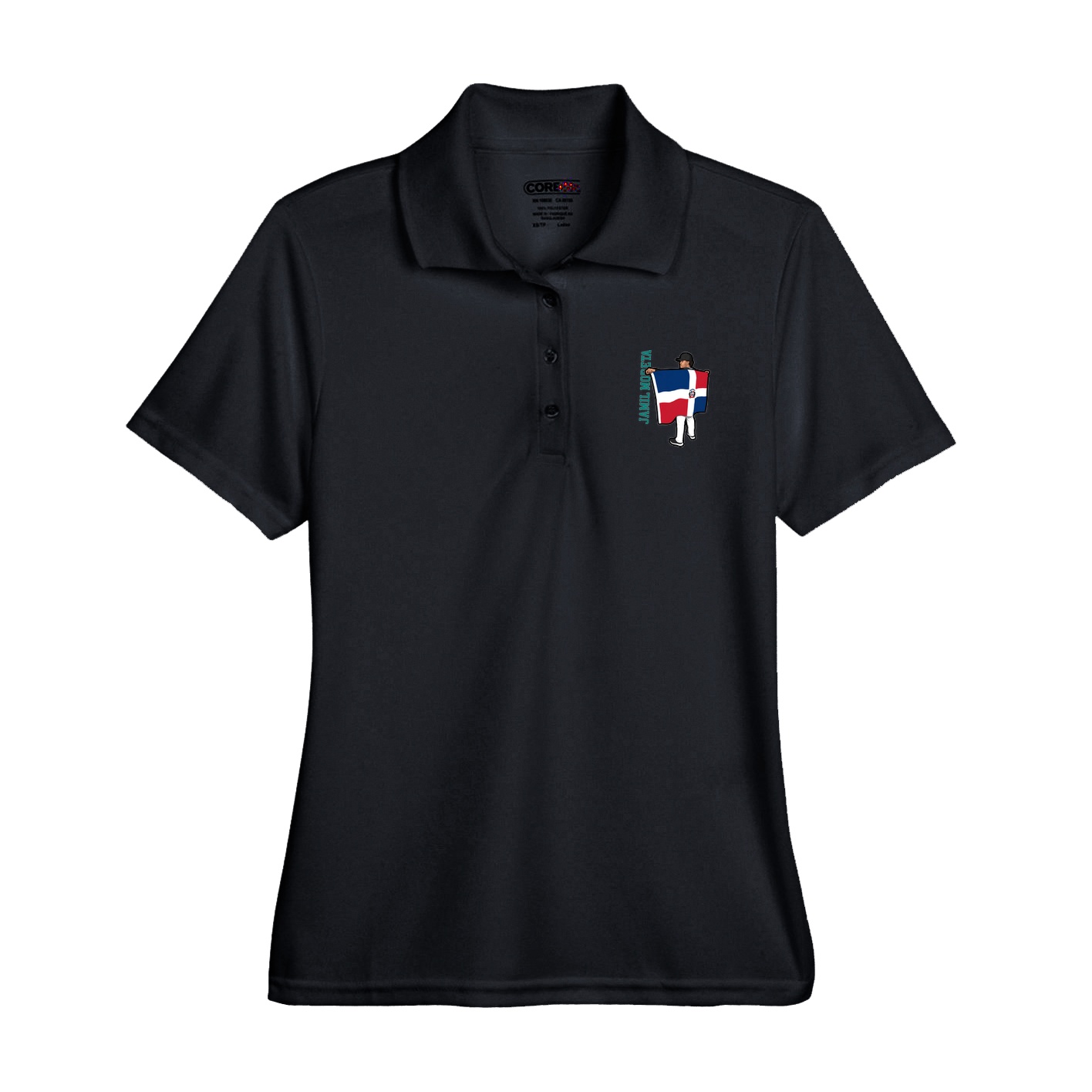 Womens Performance Polo — Name Vertical in Black