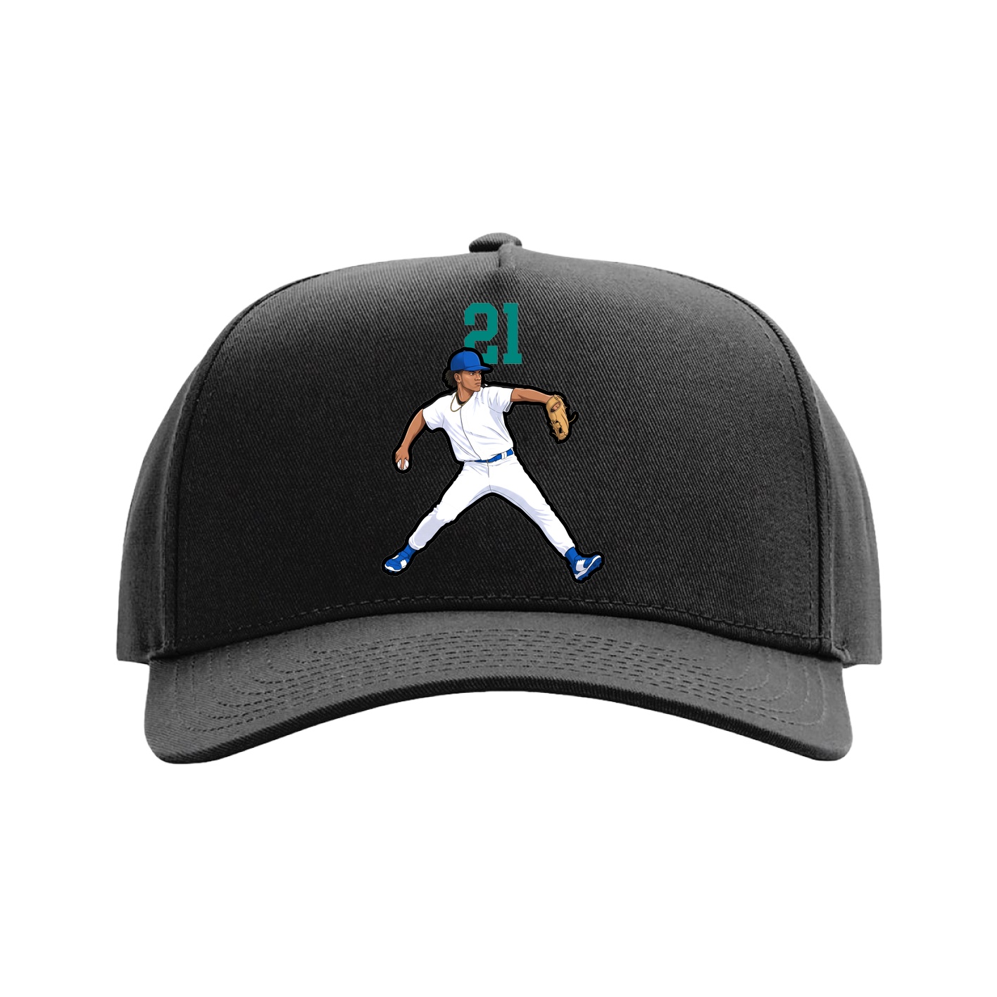 Full Fabric Five-Panel Champ Cap — Number Top in Black