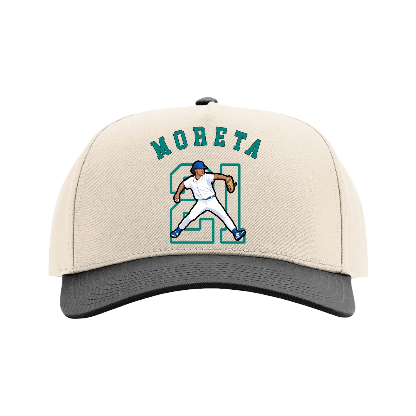 Full Fabric Five-Panel Champ Cap — Shirsey Arch in Cream/Black