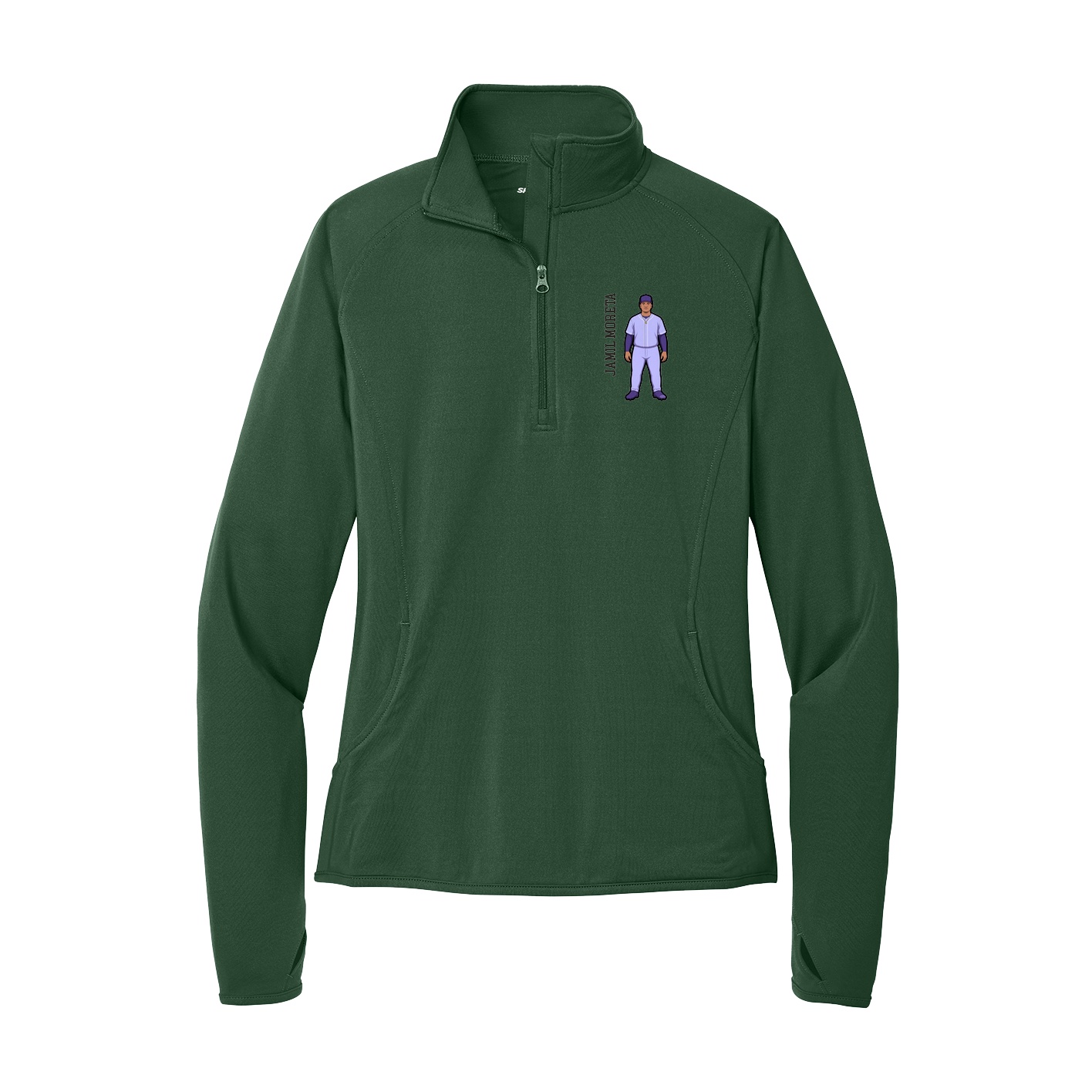 Women's Q-Zip Pullover — Name Vertical in Green