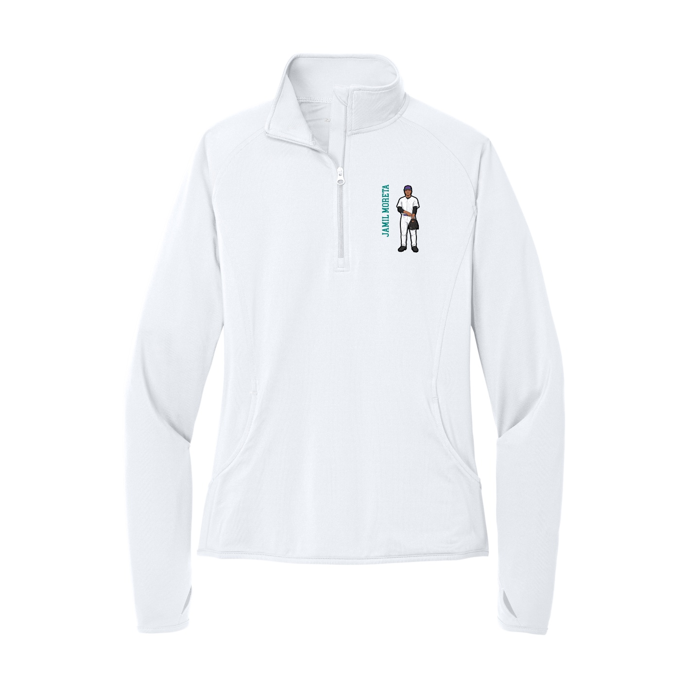 Women's Q-Zip Pullover — Name Vertical in White