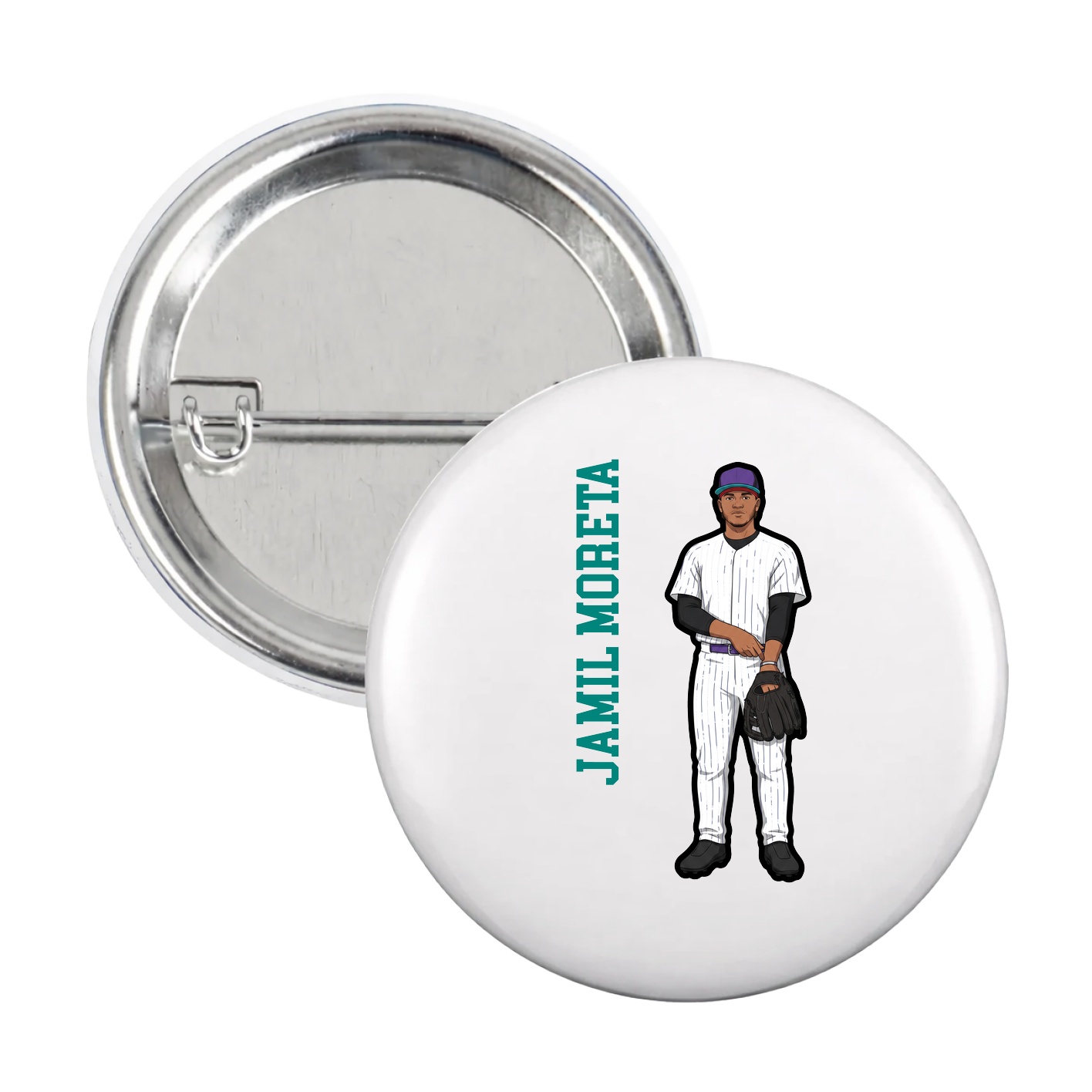 Game Day Button — Name Vertical in White