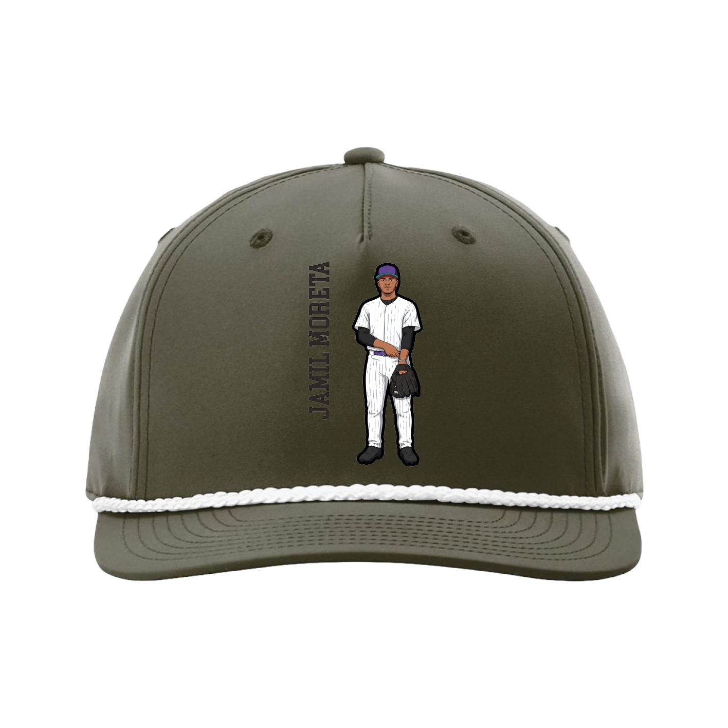 Five-Panel Classic Rope Cap — Name Vertical in Green
