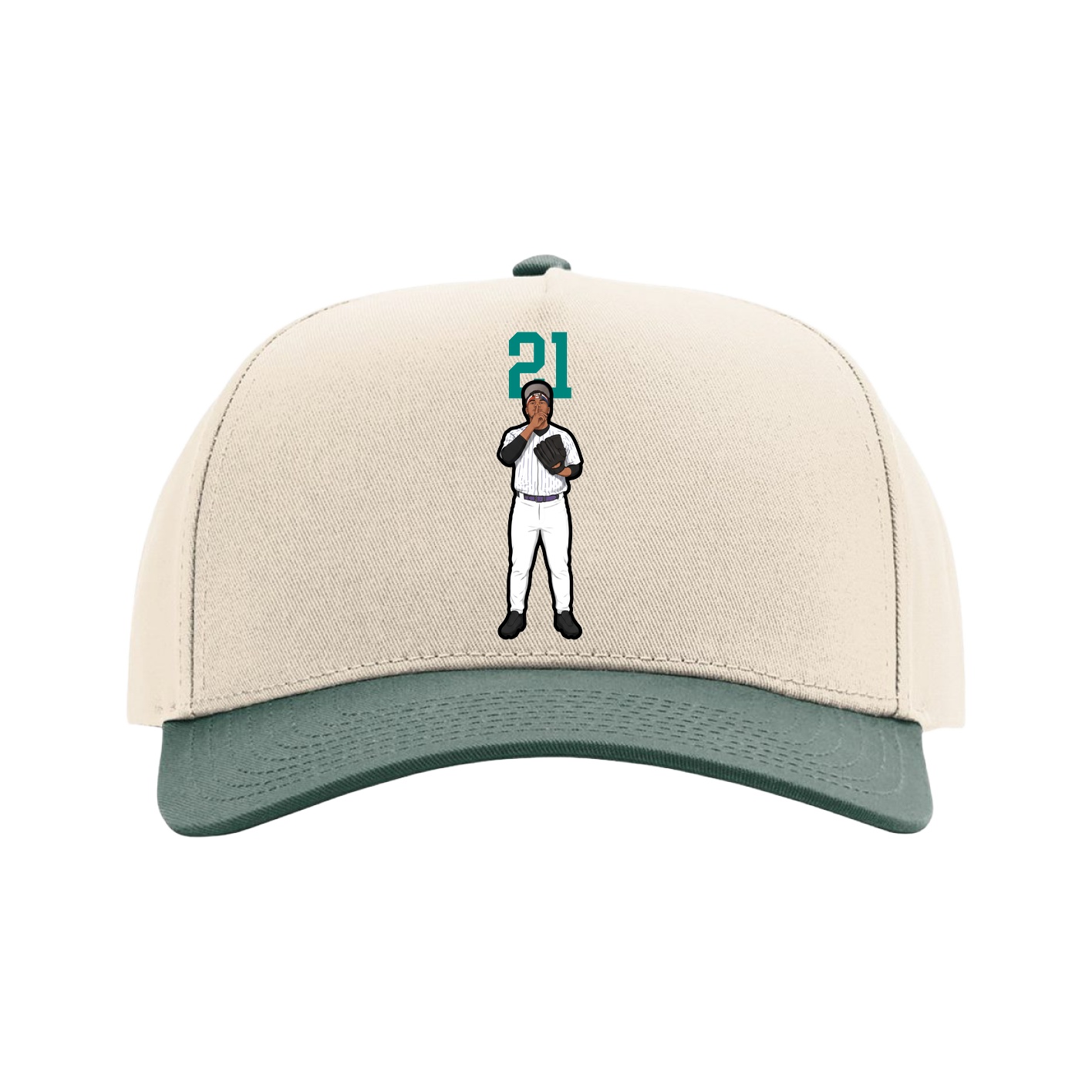 Full Fabric Five-Panel Champ Cap — Number Top in Cream/Green