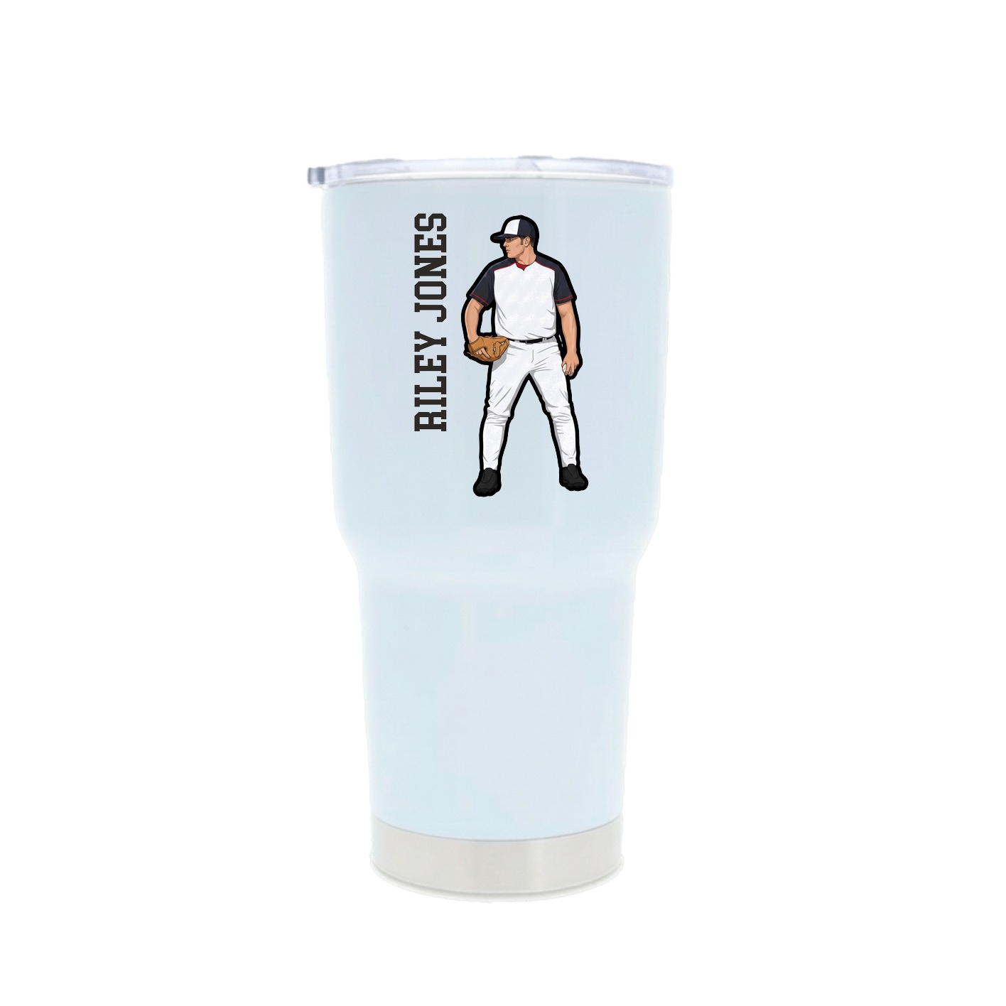 30oz Stainless Steel Tumbler — Name Vertical in White