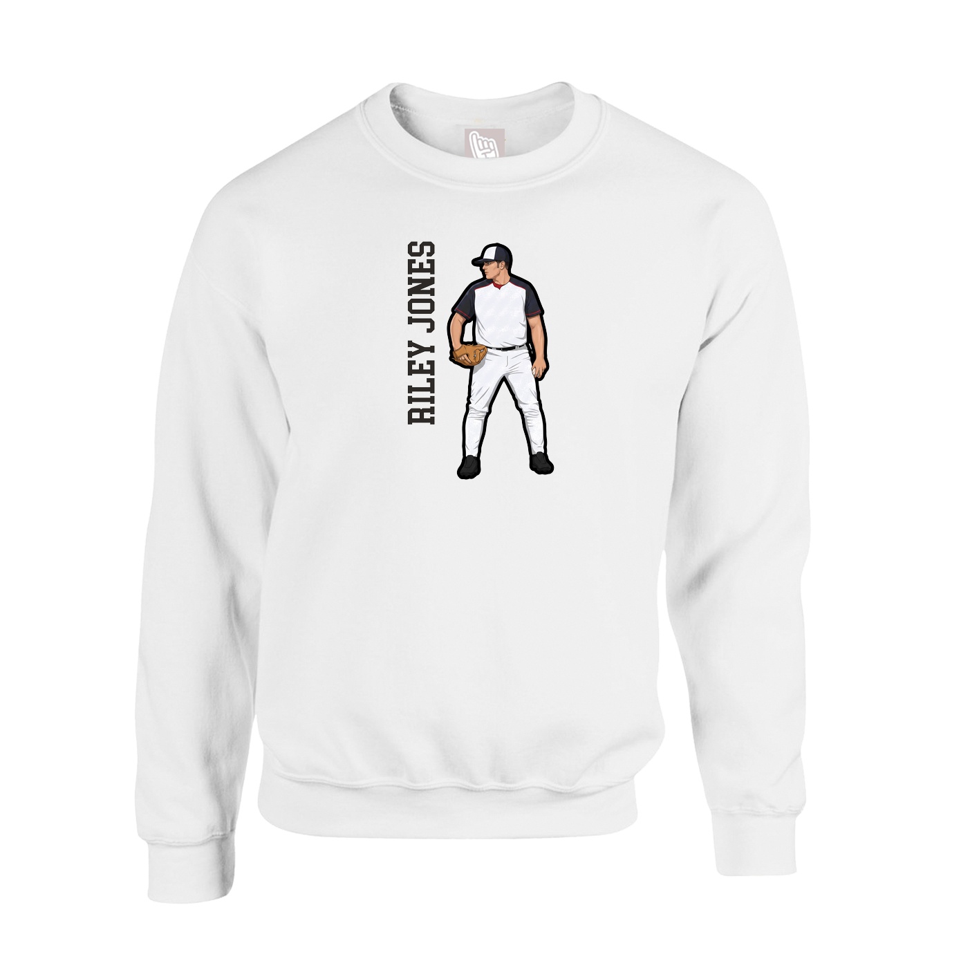 Fleece Crew — Name Vertical in White