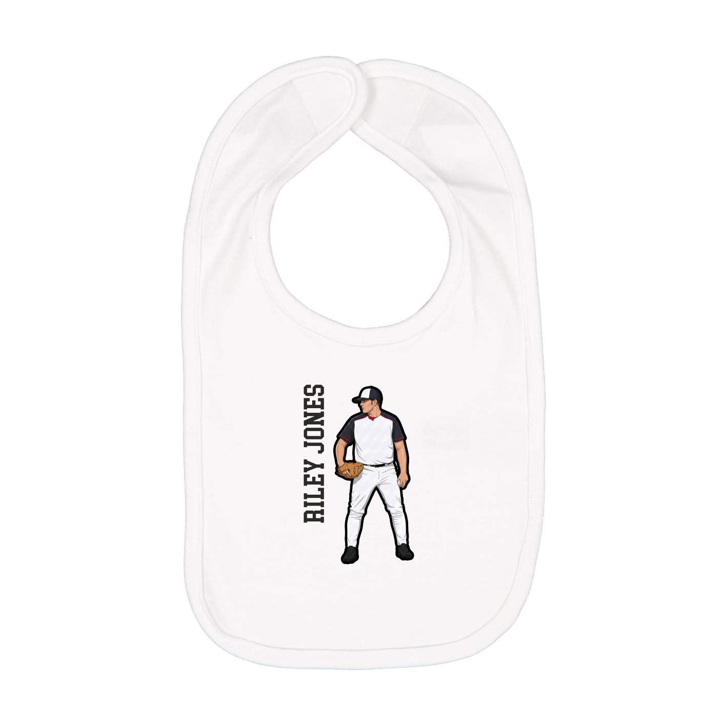 Infant Bib — Name Vertical in White