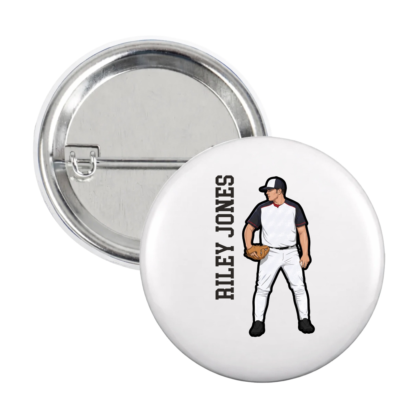 Game Day Button — Name Vertical in White