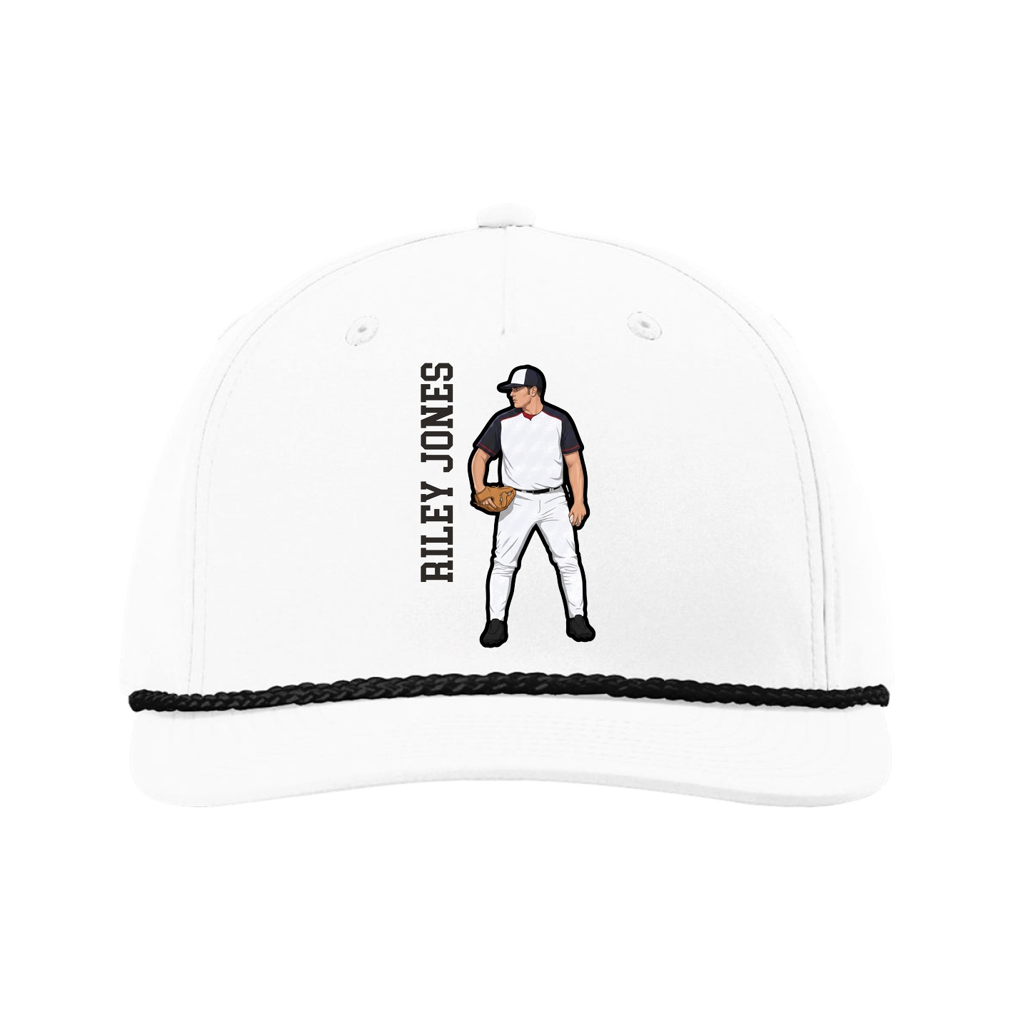 Five-Panel Classic Rope Cap — Name Vertical in White