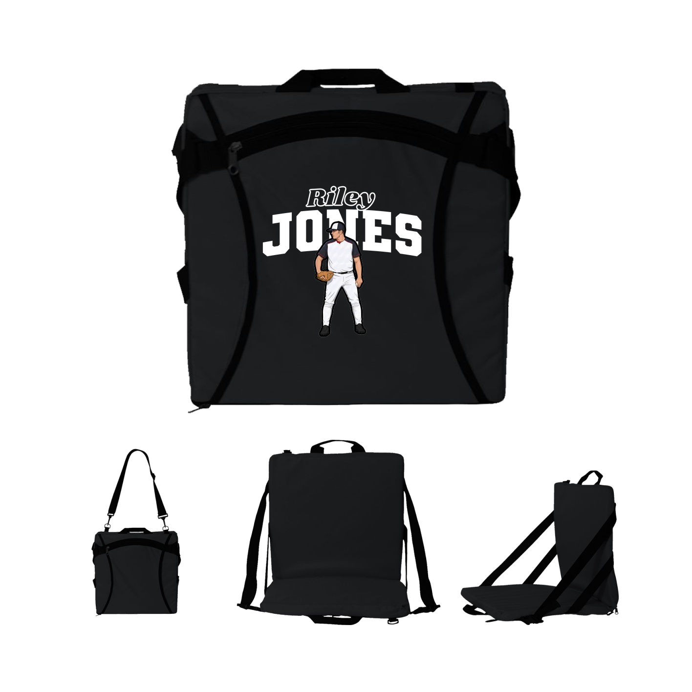 Folding Stadium Seat — Name Arch in Black