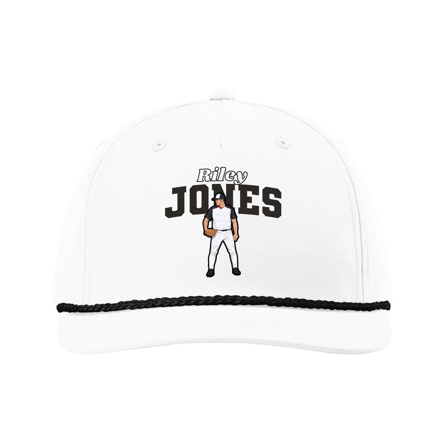 Five-Panel Classic Rope Cap — Name Arch in White