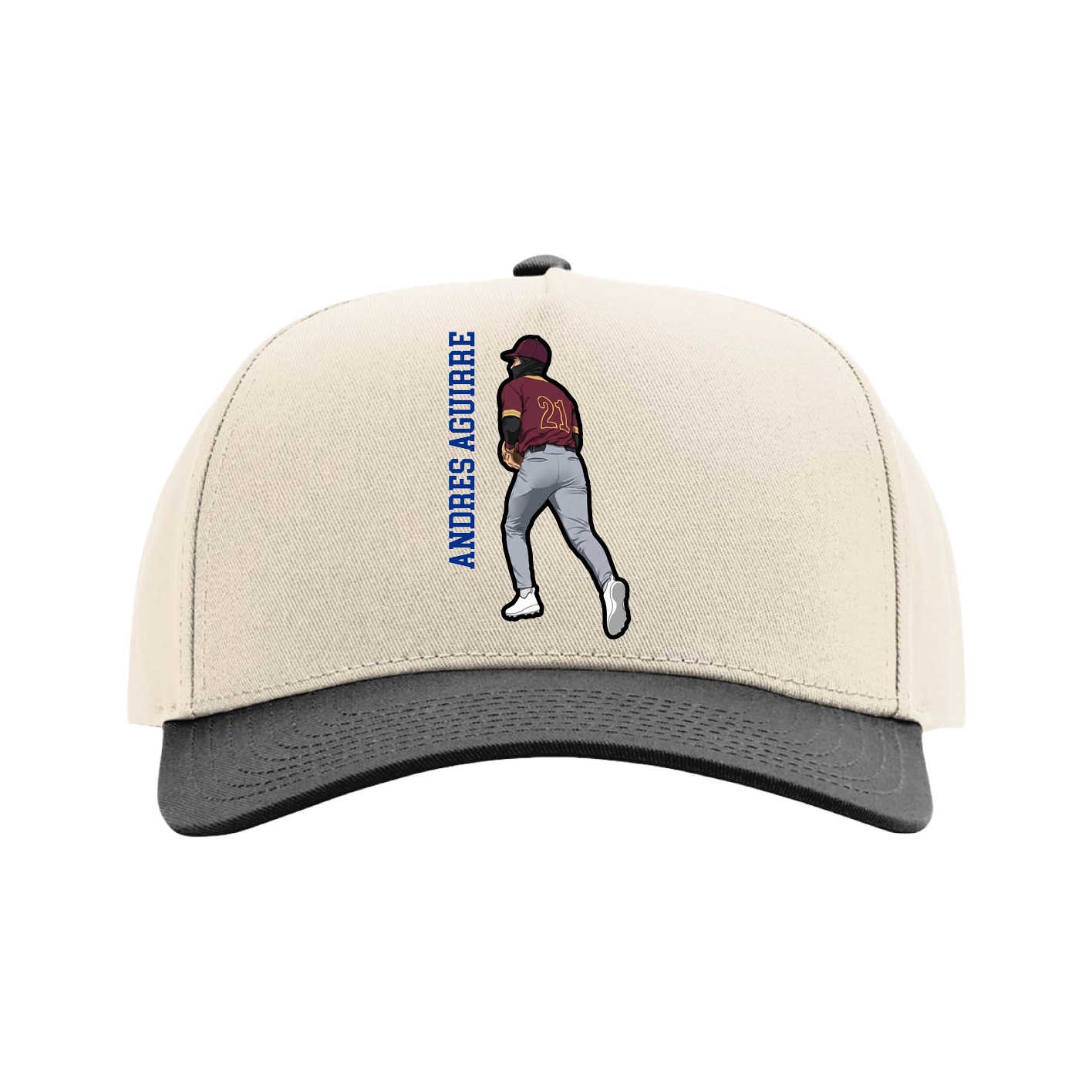 Full Fabric Five-Panel Champ Cap — Name Vertical in Cream/Black