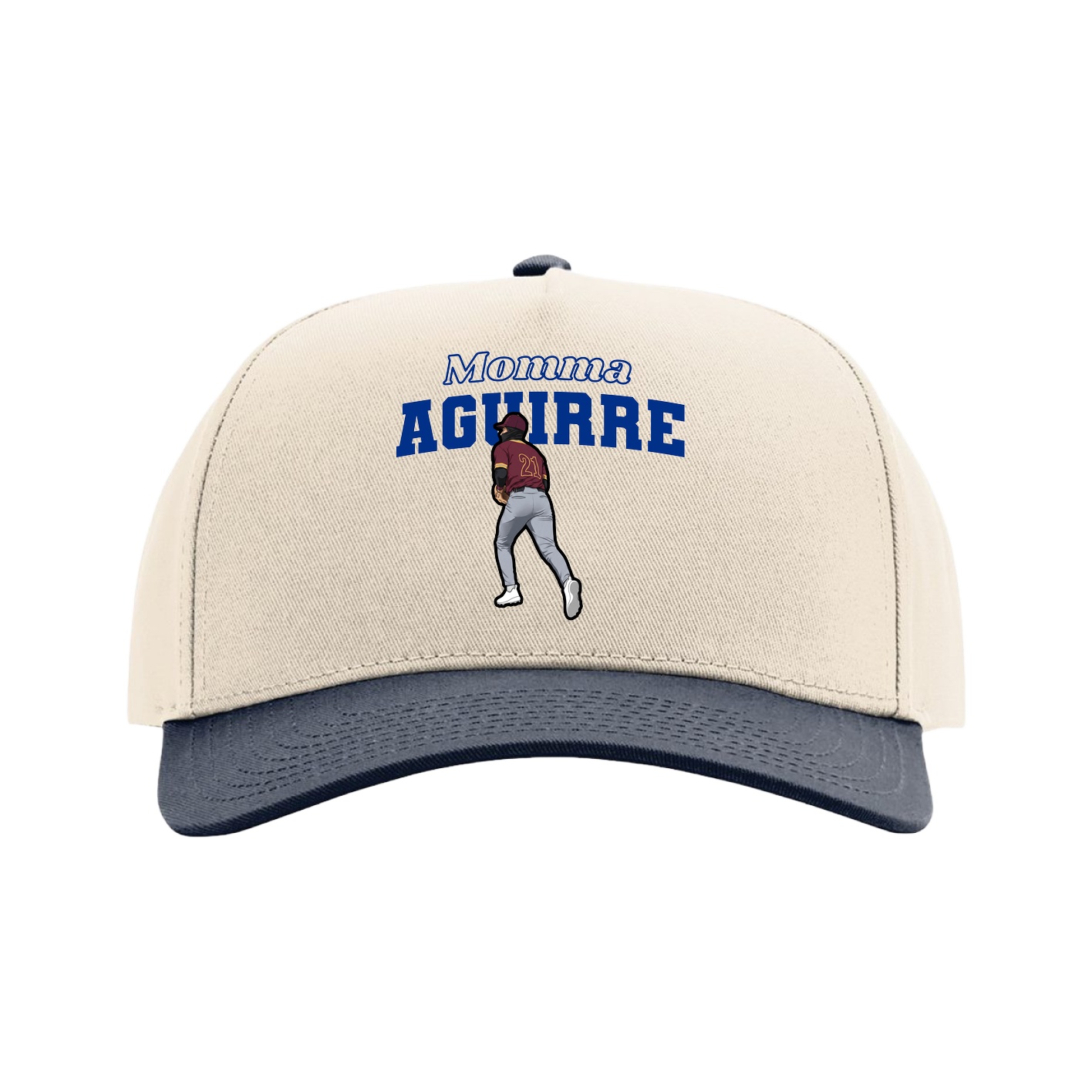 Full Fabric Five-Panel Champ Cap — Mothers Day Block in Cream/Navy