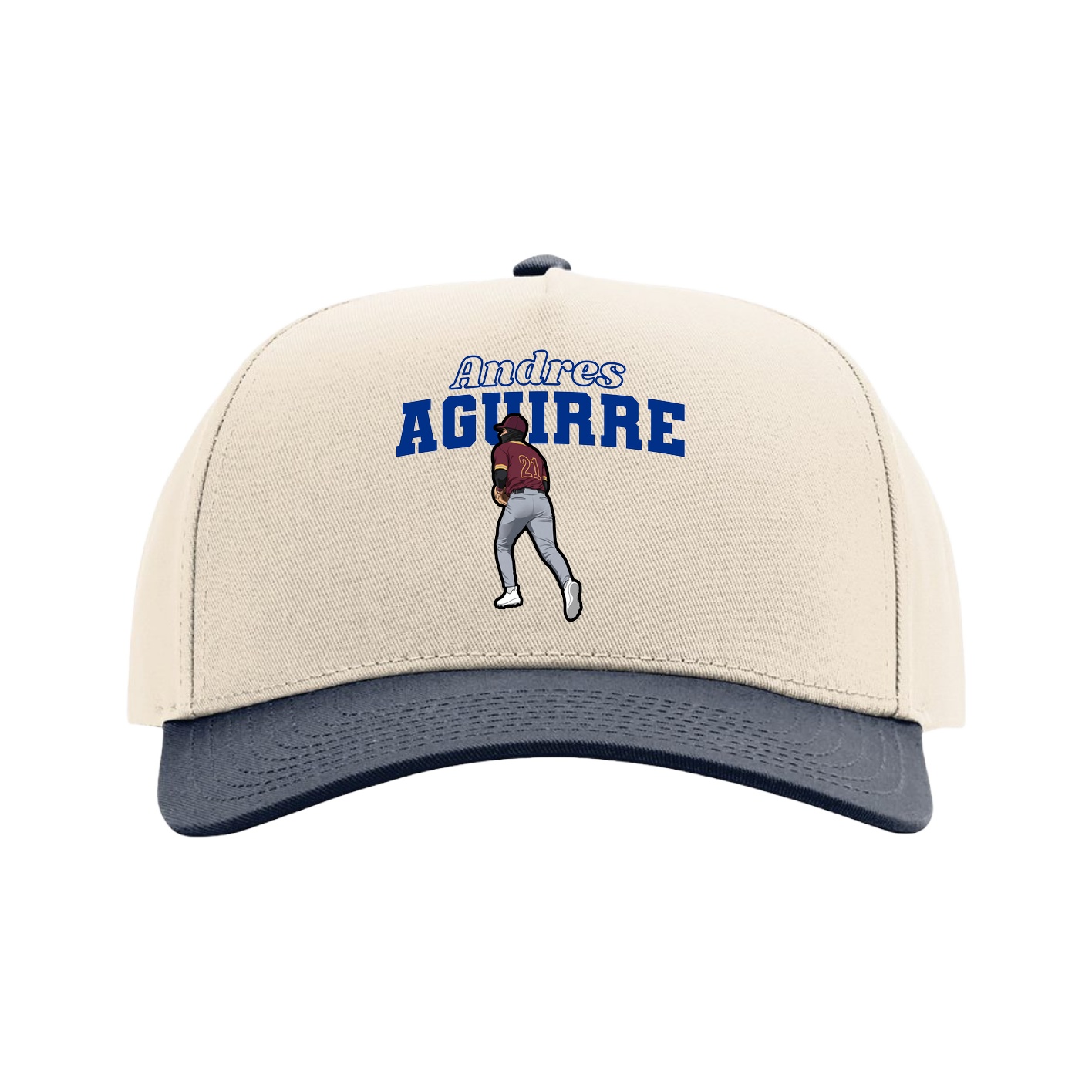 Full Fabric Five-Panel Champ Cap — Name Arch in Cream/Navy