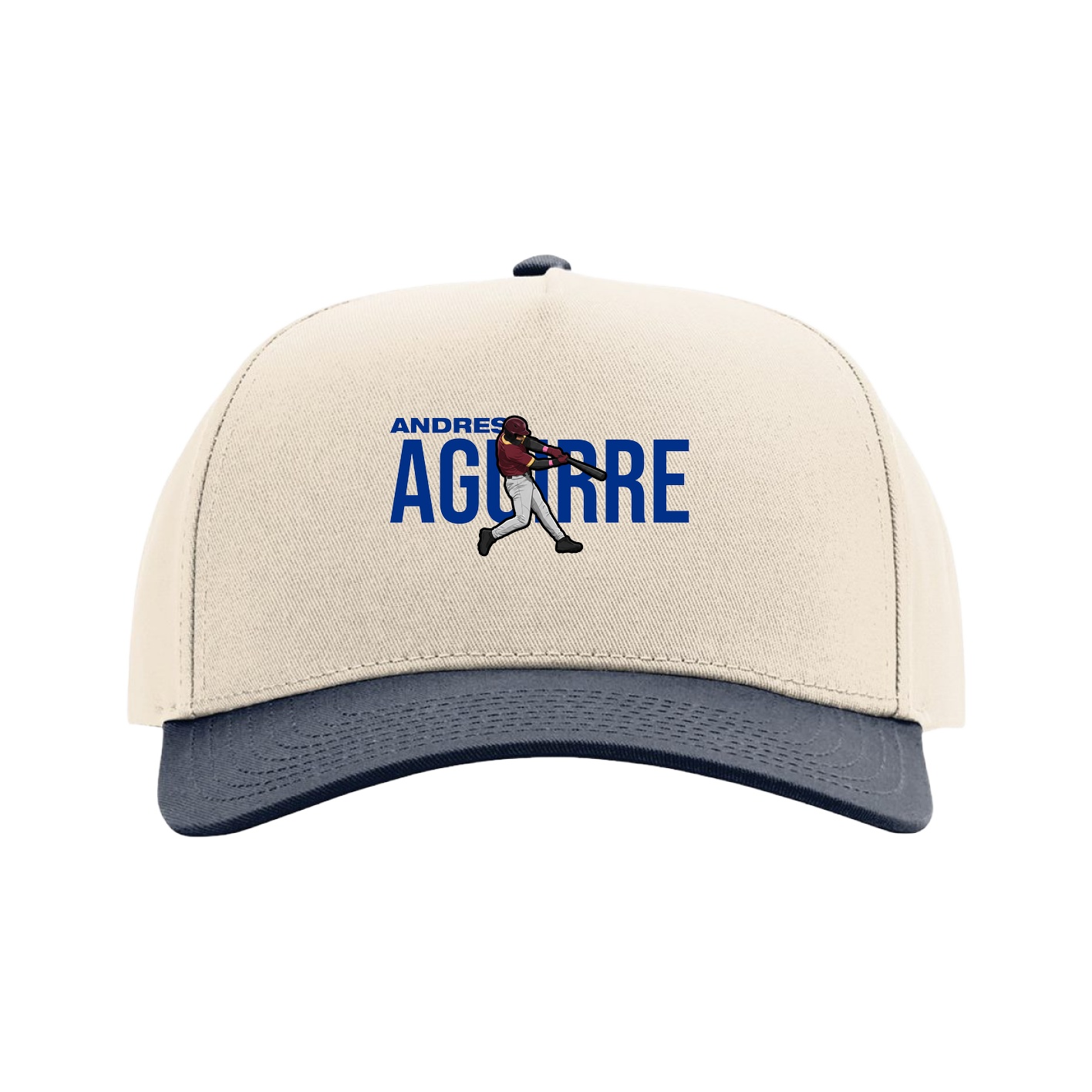 Full Fabric Five-Panel Champ Cap — Player Name in Cream/Navy