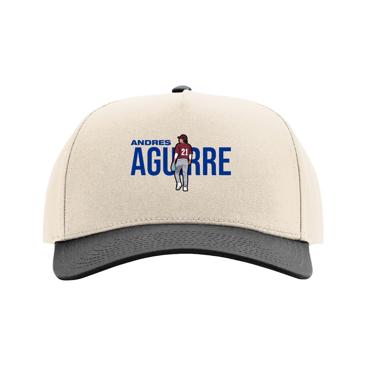 Full Fabric Five-Panel Champ Cap — Player Name in Cream/Black