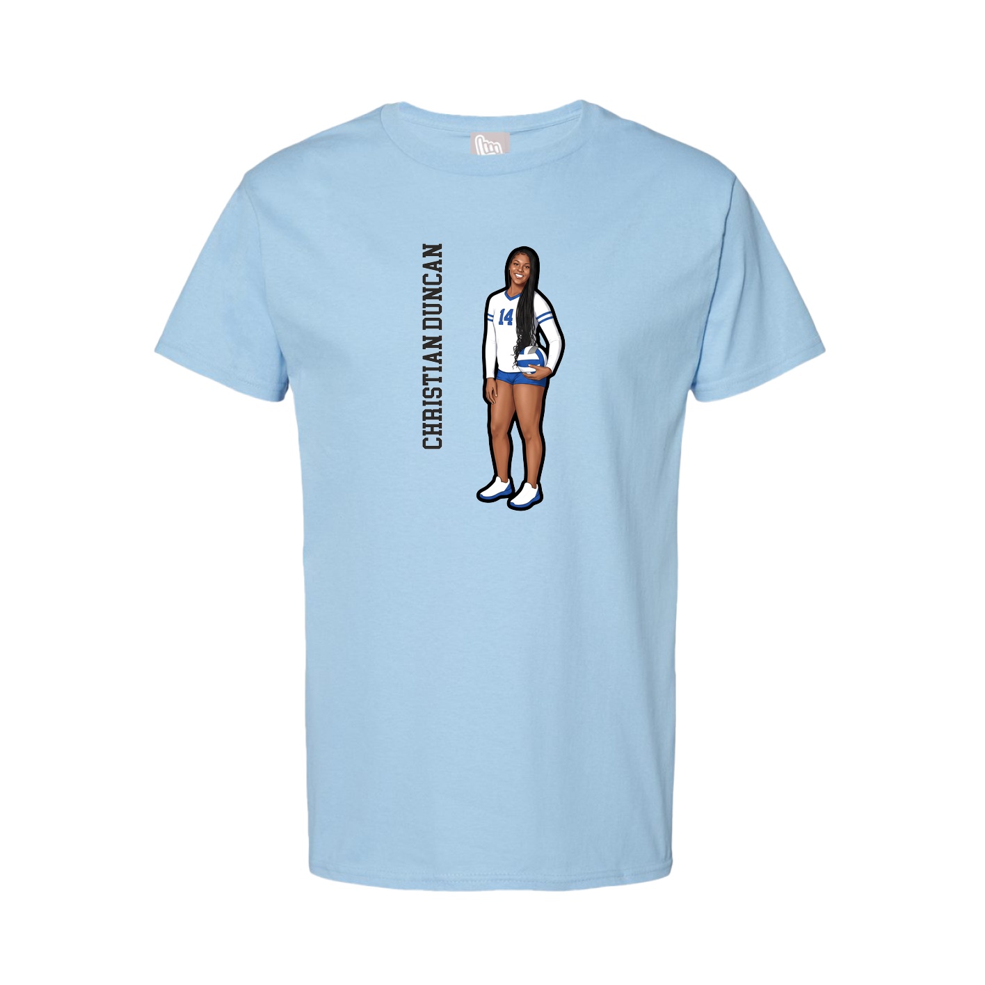 Youth Tee — Name Vertical in Light Blue