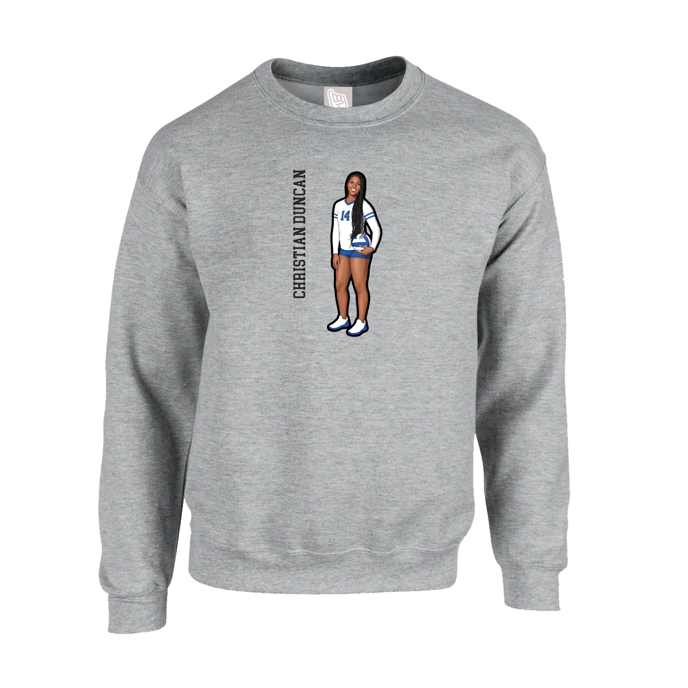 Fleece Crew — Name Vertical in Grey