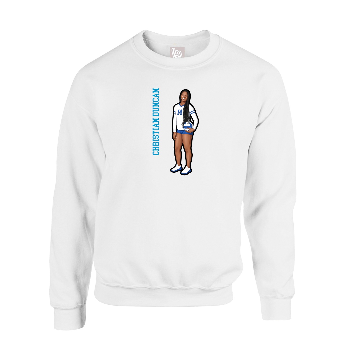 Fleece Crew — Name Vertical in White