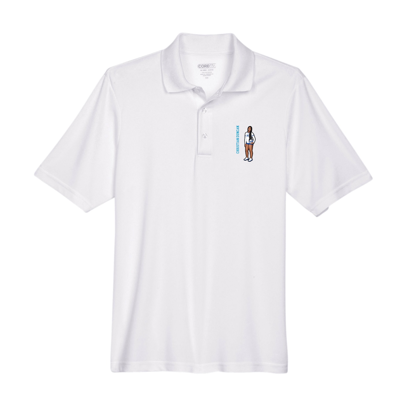 Performance Polo — Name Vertical in White