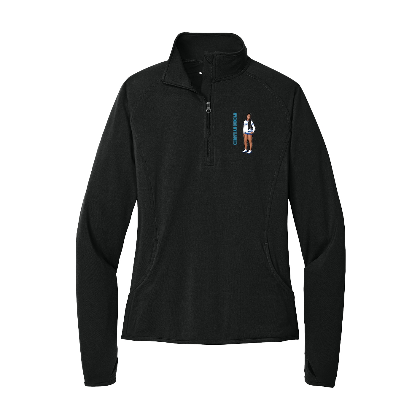 Women's Q-Zip Pullover — Name Vertical in Black