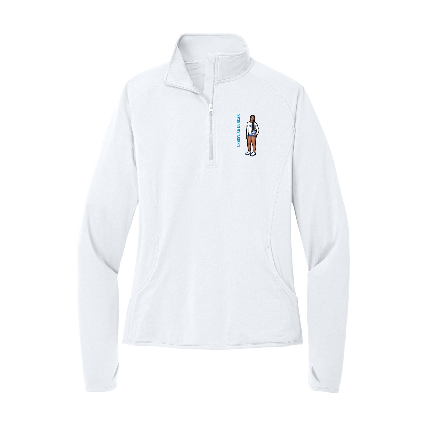 Women's Q-Zip Pullover — Name Vertical in White