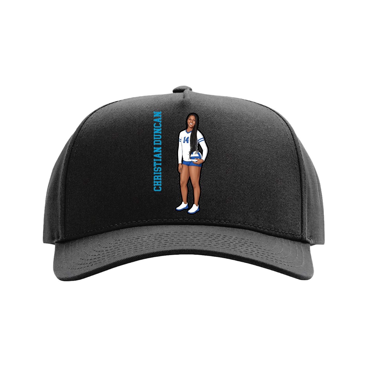 Full Fabric Five-Panel Champ Cap — Name Vertical in Black