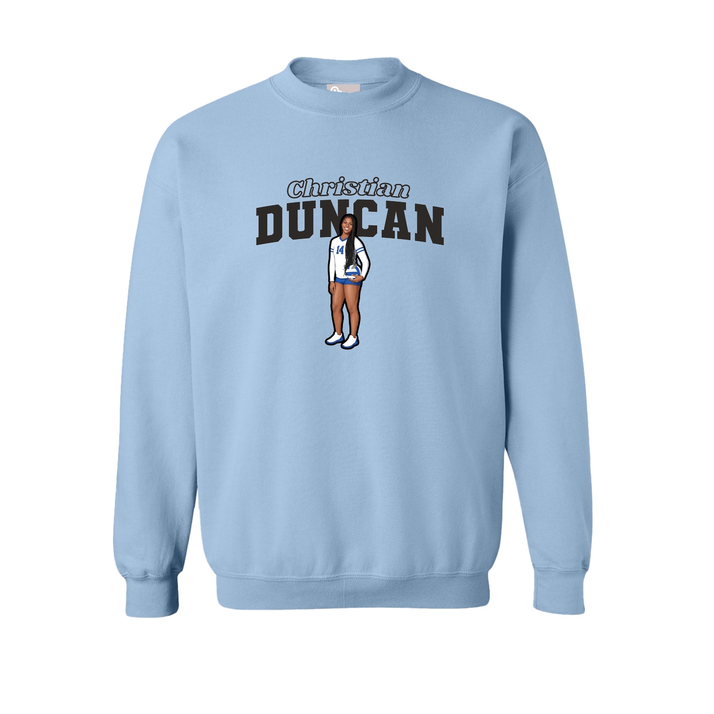 Fleece Crew — Name Arch in Light Blue