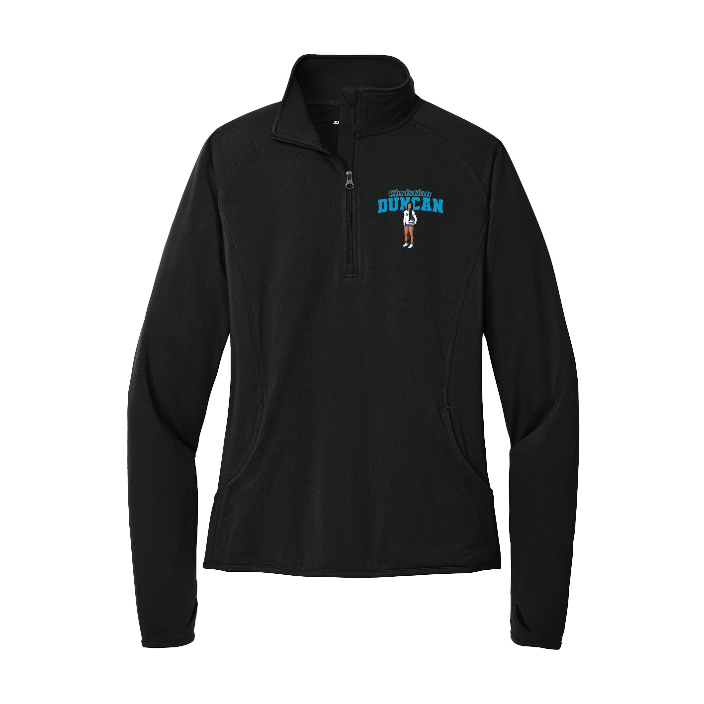 Women's Q-Zip Pullover — Name Arch in Black