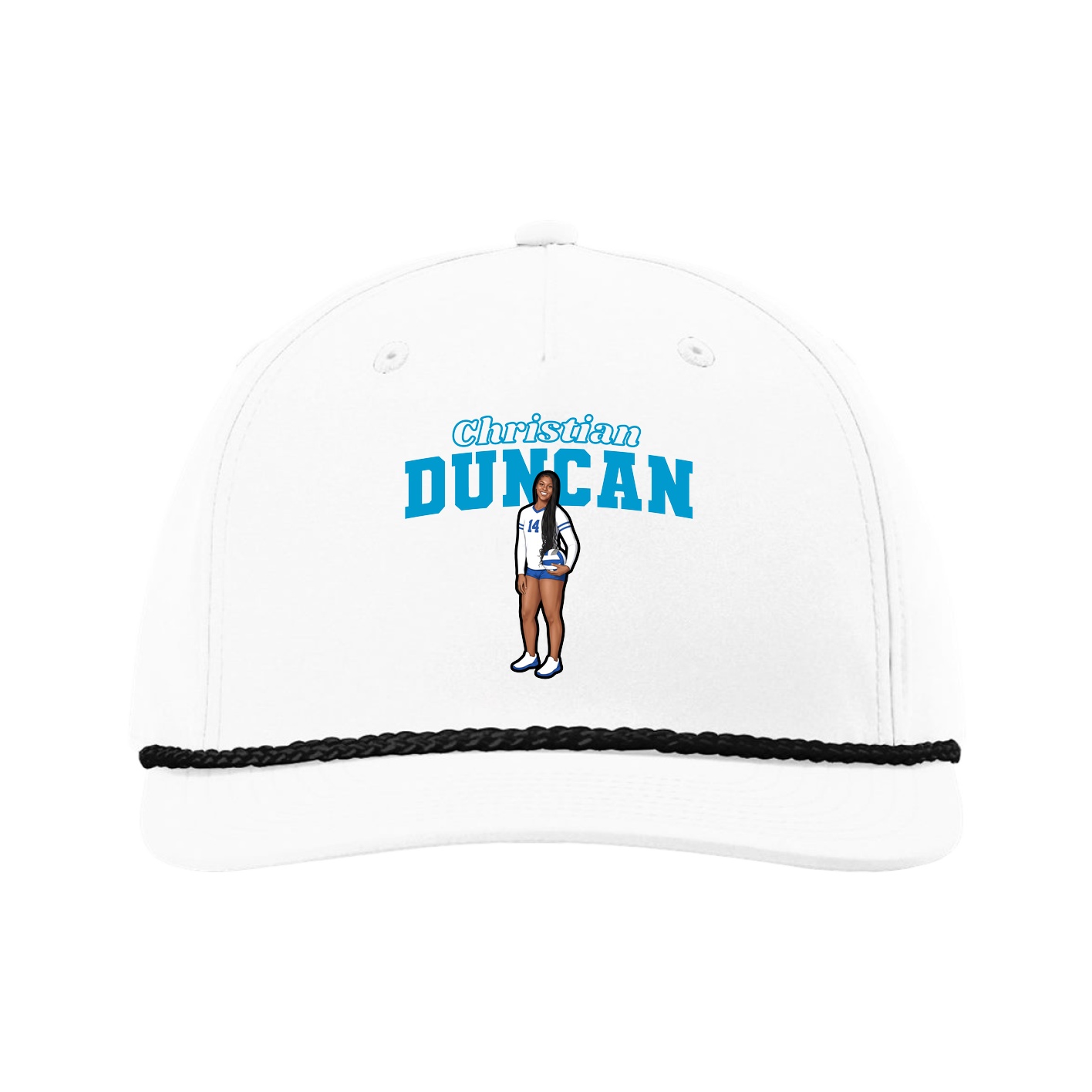 Five-Panel Classic Rope Cap — Name Arch in White