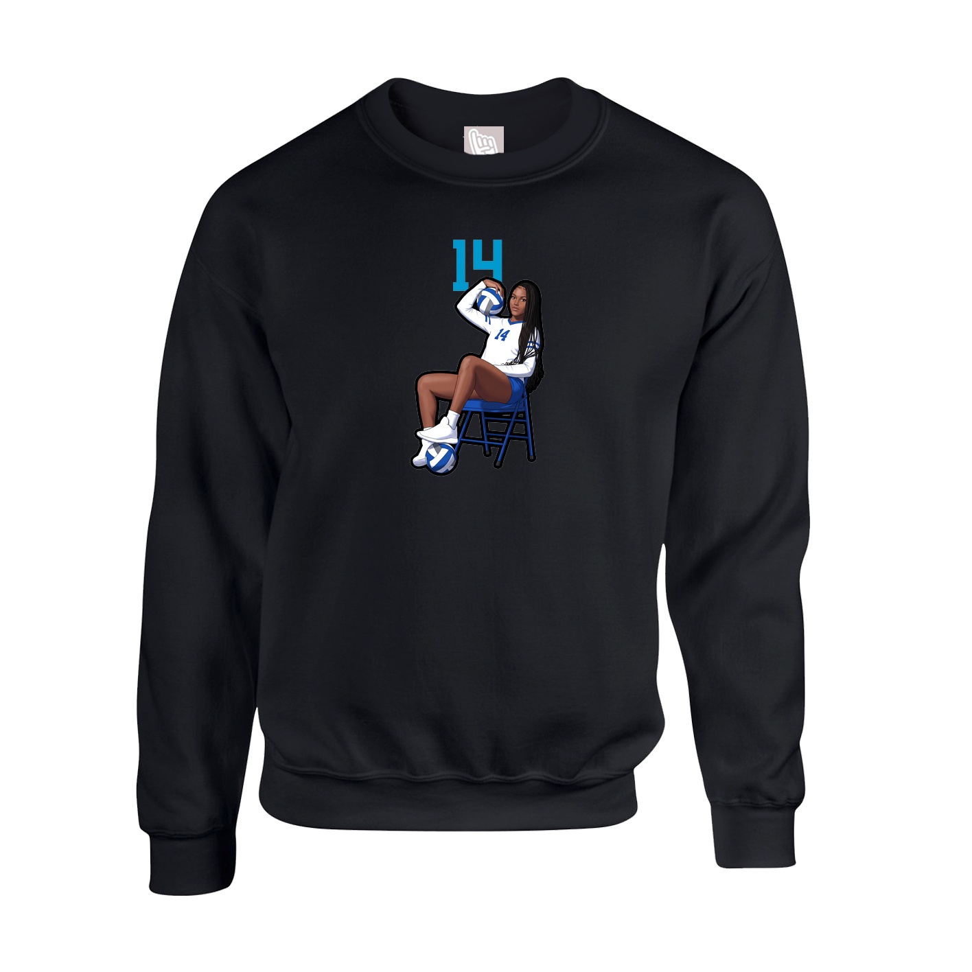Fleece Crew — Number Top in Black
