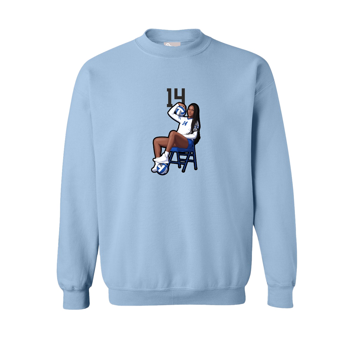 Fleece Crew — Number Top in Light Blue