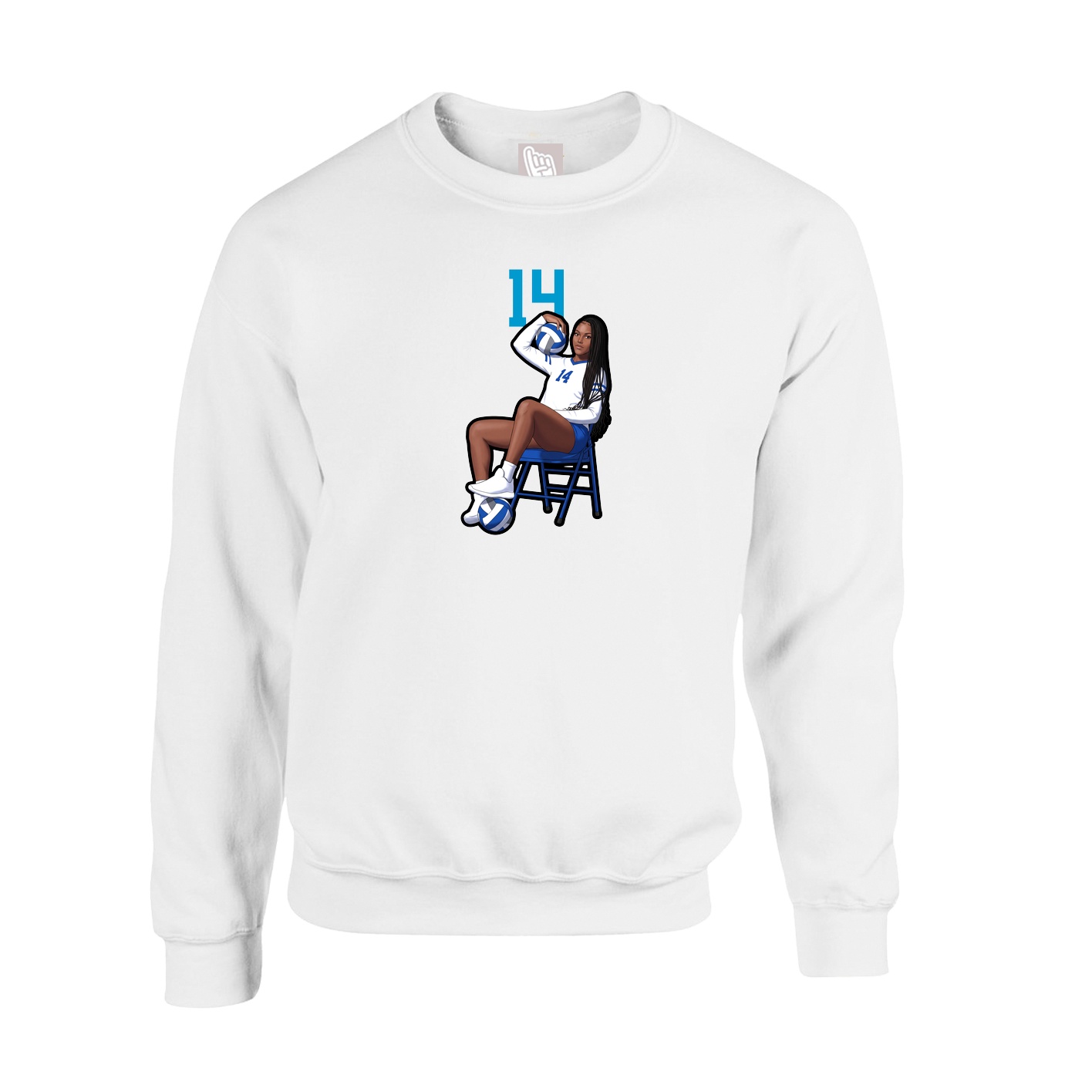 Fleece Crew — Number Top in White